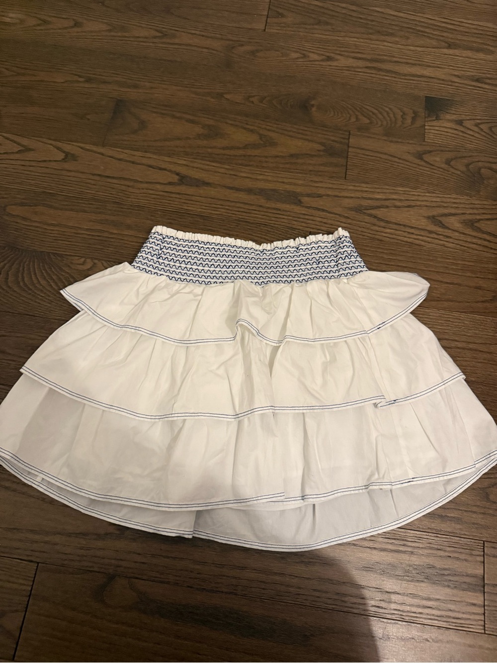 Roller Rabbit White Tiered Mini Skirt with Blue Smocked Waist